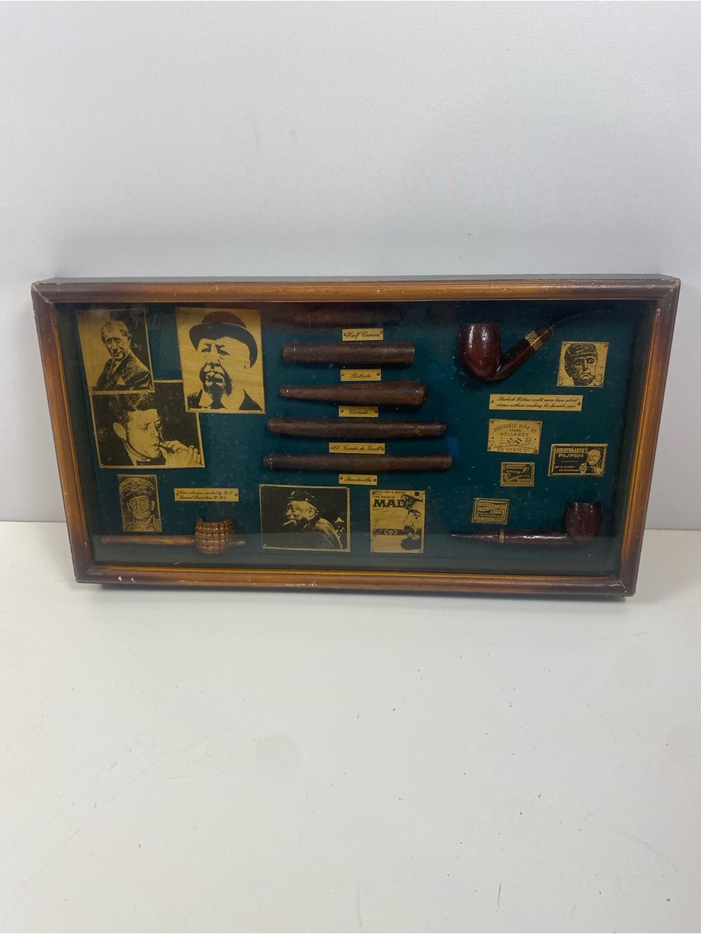 Tobacciana Wall Shadow Box Tobacco History Display 11”x21”X2”